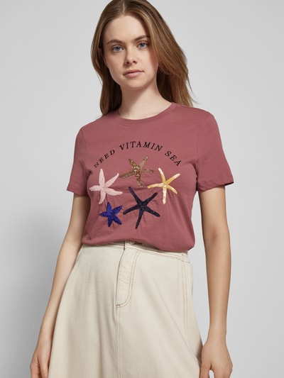 Only T-shirt z cekinowym obszyciem model ‘KITA’ Fiołkoworóżowy 3