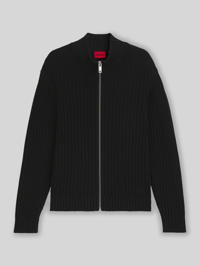 HUGO Regular fit gebreid jack van geribd katoen, model 'SRITON' Zwart - 2