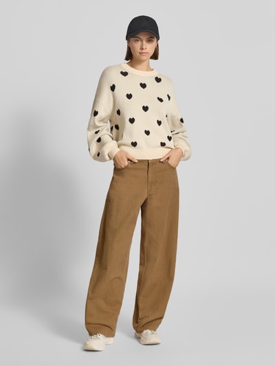 NOISY MAY® Strickpullover mit Puffärmeln Modell 'CHARLOTT' Offwhite 1