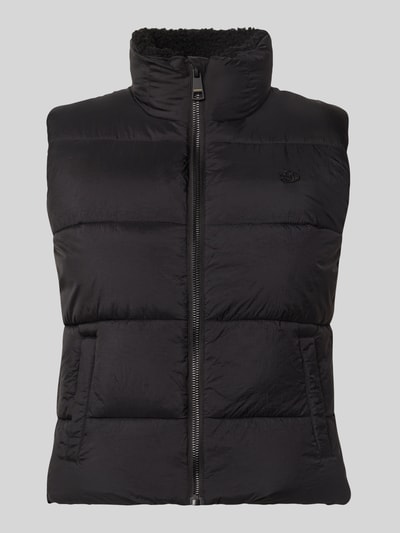 Produktfoto, schwarze Regular Fit Weste in Stepp-Optik Modell 'BORG' von Superdry mit Stehkragen und Reißverschluss, strukturierte Oberfläche