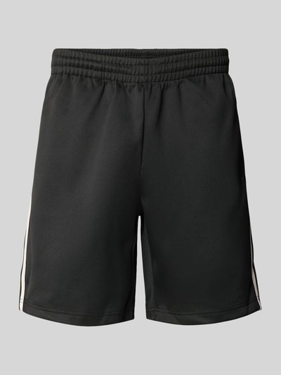 Produktfoto, Regular Fit Sweatshorts mit elastischem Bund Modell 'RIBER' von Only & Sons, unifarben schwarz, Kontraststreifen, glatte Struktur