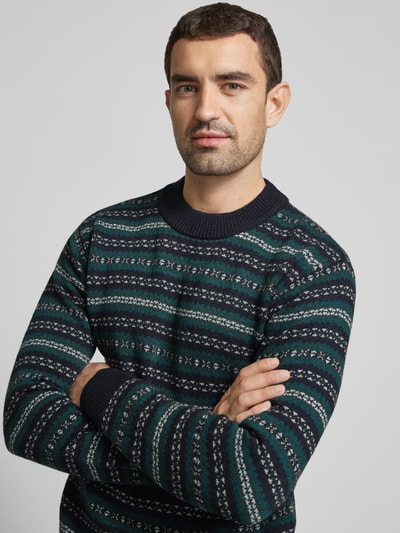 Casual Friday Sweter z dzianiny z prążkowanymi wykończeniami model ‘Klaes’ Petrol 3