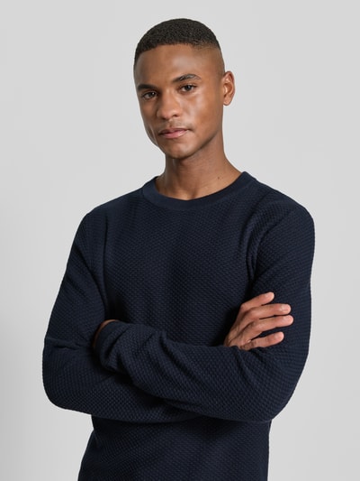 Lindbergh Strickpullover mit Strukturmuster und Rundhalsausschnitt Dunkelblau 3