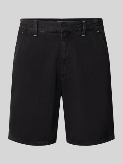 Produktfoto, Loose Fit Jeansshorts aus Baumwoll-Mix von Marc O'Polo Denim in schwarzer Denim-Optik mit 5-Pocket-Design und Knopf-Reißverschluss.