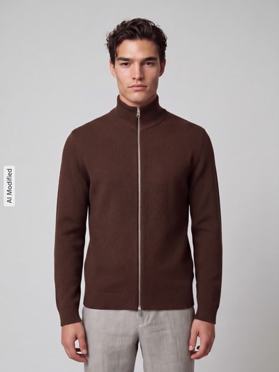 Selected kardigan rozpinany o kroju regular fit z czystej bawełny model 'DANE' Ciemnobrązowy 4