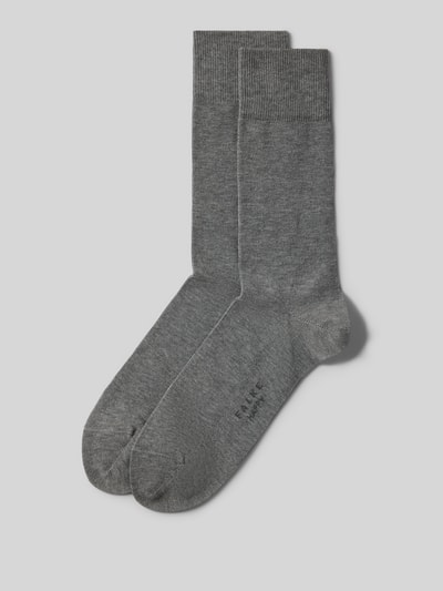 Produktfoto, Socken im 2er-Pack von FALKE in Grau, aus Baumwollmischung, Modell Happy, breiter Komfortbund, verstärkte Ferse und Spitze.