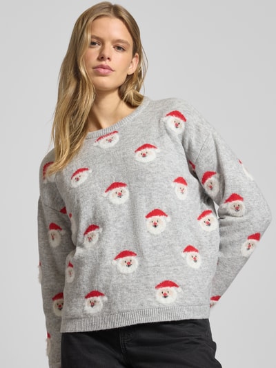 Only Sweter świąteczny o kroju regular fit z nadrukiem z motywem model ‘XMAS SANTA’ Jasnoszary 3