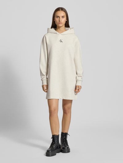 Calvin Klein Jeans Relaxed Fit Hoodie-Kleid mit Logo-Stitching Modell 'Terry' Hellgrau 1