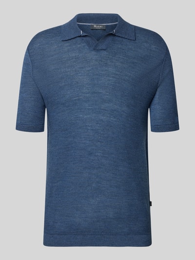 Produktfoto, Slim Fit Poloshirt aus Schurwolle mit Strukturmuster von MAERZ Muenchen in blauw, fijne textuur, V-hals, heren poloshirt, ruglengte 72 cm bij maat 50