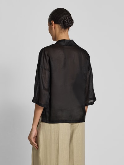 Max Mara Studio Bluzka koszulowa o kroju regular fit z haftem angielskim model ‘LEGNO’ Czarny 5