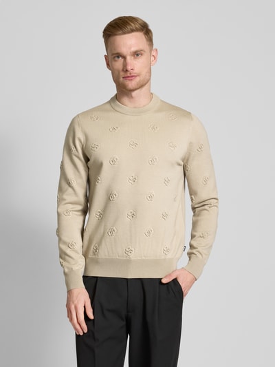 BOSS Strickpullover mit Rundhalsausschnitt Modell 'Bahelo' Beige 4