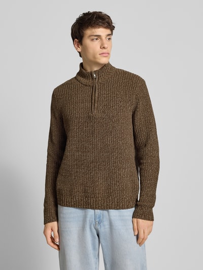 Only & Sons Regular fit schipperstrui met korte ritssluiting, model 'JOIN' Middenbruin - 4