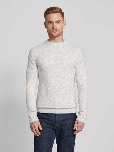 Tom Tailor Denim Regular Fit Strickpullover mit Wolle und Label-Stitching am Ärmel Hellgrau Melange 4