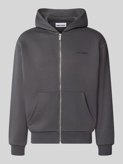 Produktfoto, Relaxed Fit Sweatjacke aus Baumwoll-Mix mit Label-Detail von REVIEW in Dunkelgrau, Kapuze, Reißverschluss, Kängurutasche, elastische Abschlüsse