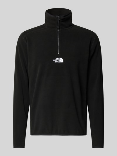 Produktfoto, schwarzer Fleecepullover mit Reißverschluss Modell 'GLACIER' von The North Face, Regular Fit, Stehkragen, sichtbares Label-Stitching, weiche Textur