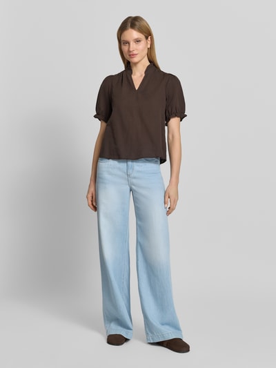 Neo Noir Blusenshirt aus Leinen-Baumwoll-Mix Modell 'Odesa' Mittelbraun 1
