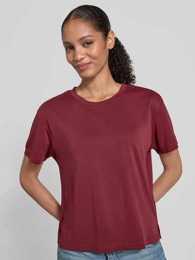 Jake*s Casual T-shirt met geribde ronde hals Donkerrood - 3
