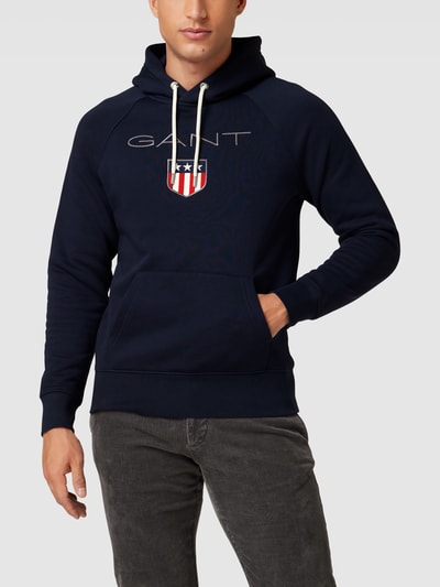 Gant Hoodie met labelstitching, model 'SHIELD' Marineblauw - 4