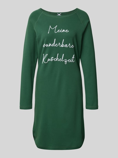 LOUIS & LOUISA Regular fit nachthemd met statementstitching, model 'Kuschelig' Groen - 1