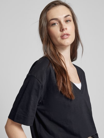 Esprit T-shirt in effen design met V-hals Zwart - 3