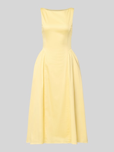 Produktfoto, Midikleid mit Rundhalsausschnitt Modell 'NICOLE' von MANGO aus Baumwoll-Elasthan-Mix in Gelb, taillierter Schnitt, glatte Textur