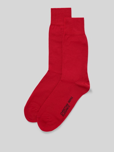 Produktfoto, Socken mit Label-Print im 2er-Pack von Christian Berg Men in Rot, Baumwoll-Mix mit geripptem Abschluss, körpernaher Schnitt