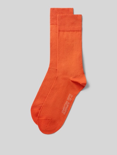 Produktfoto, Socken aus Baumwoll-Mix im 2er-Pack von Christian Berg Men, leuchtend orange, feine Struktur, Label-Print, elastisches Rippbündchen