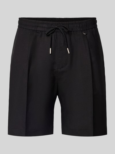 Produktfoto, schwarze Shorts aus Leinen-Viskose-Mix Modell 'NEIL' von Antony Morato, Regular Fit, elastischer Bund, Bügelfalten, neutrale Textur