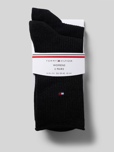 Produktfoto, schwarze Socken aus Baumwoll-Mix mit feinem Logo-Stitching, glatte Textur, 2er-Pack Modell 'WOMEN SOCK 2P LUREX RO' von Tommy Hilfiger, Damen Socken von Tommy Hilfiger