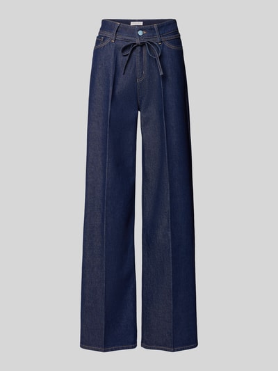 Productfoto, Wide Leg Jeans mit Bindegürtel van Christian Berg Woman in donkerblauw met lengtenaden, knoop- en ritsgulp, achterzakken.