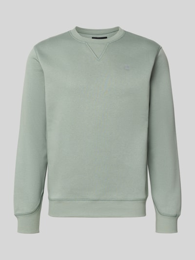 Produktfoto, Sweatshirt aus Baumwoll-Mix Modell 'Premium core' von G-Star Raw w kolorze jasnozielonym, prosta forma, dekolt okrągły, elastyczne wykończenia, lekkie label-stitching, długość tyłu 66 cm, długość rękawa 67 cm