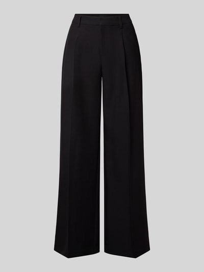 Produktfoto, Wide Leg Hose mit Bügelfalten von Gina Tricot, schwarzer Material-Mix mit Leinen-Anteil, glatte Textur, Vorderansicht