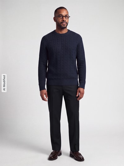 Selected Pullover mit Zopfstrickstruktur Dunkelblau 1