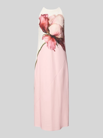 Produktfoto, Midikleid mit floralem Allover-Print Modell 'Lowela' von Ted Baker, satyn, krój regular fit, bez rękawów, długość tyłu w rozmiarze 36: 120 cm, szerokość w rozmiarze 36: 44 cm, różowe tło, gładka faktura