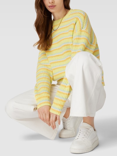 PIECES Strickpullover mit Streifenmuster Modell 'BINA' Hellgelb 3