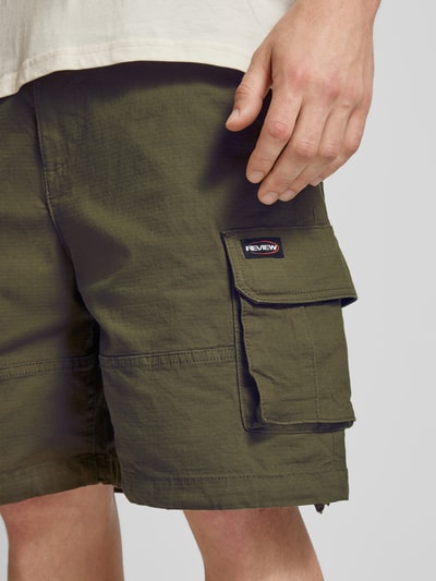 REVIEW Straight leg cargoshort met labelpatch Olijfgroen - 3