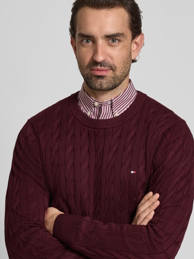 Tommy Hilfiger Regular fit gebreide pullover van zuiver katoen Bordeaux - 3
