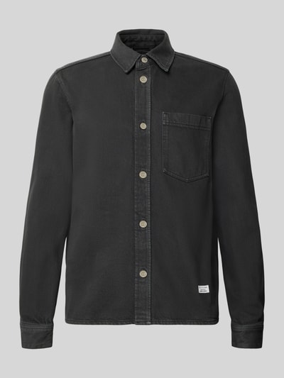 Produktfoto, Regular Fit Hemdjacke aus reiner Baumwolle von Marc O'Polo DENIM in Schwarz mit silberfarbenen Knöpfen, glatter Stoff, Einstecktasche.