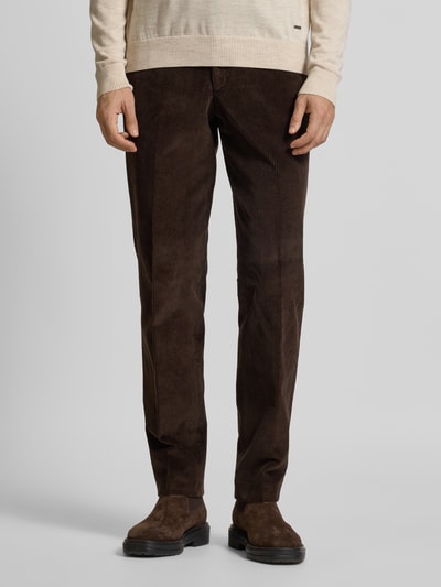 Hiltl Regular fit corduroy broek met riemlussen, model 'PARMA' Donkerbruin - 4