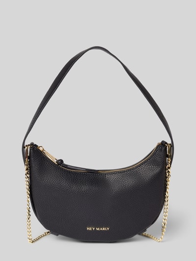 Produktfoto, Shoulder Bag aus Rindsleder-Mix Modell 'Lifetime' von Hey Marly in Schwarz mit Hauptfach, Reißverschluss, abnehmbarer Ketten-Optik Schulterriemen, Logo-Detail, Breite 25 cm, Länge 20 cm, Tiefe 7 cm, Länge Schulterriemen 45 cm