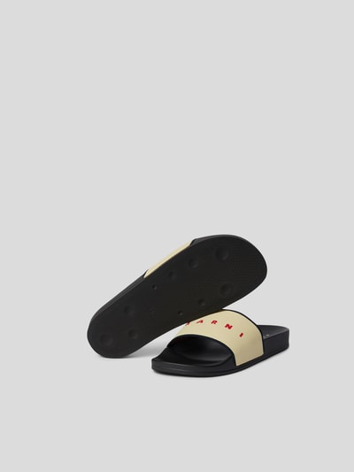 Marni Slides mit Label-Print Ecru 5