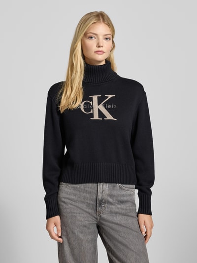 Calvin Klein Jeans Gebreide coltrui, model 'CHENILLE' Zwart - 4