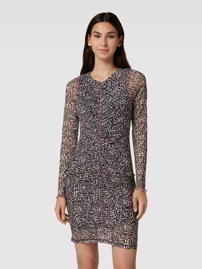 BOSS Orange Knielange jurk met all-over motief, model 'Eken' Zwart - 4