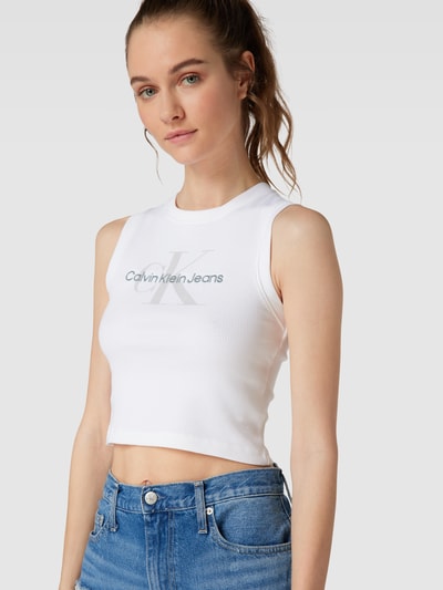 Calvin Klein Jeans Crop Top mit Feinripp Modell 'ARCHIVAL MONOLOGO' Weiss 3