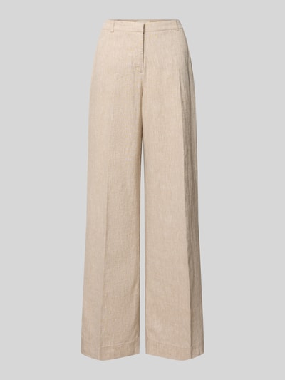 Produktfoto, Leinenhose mit steekzakken model 'Pennie Ginia' van MSCH Copenhagen, linnenmix met viscose, wide leg fit, beige, haakjes- en ritssluiting, strookzak aan de achterkant, bandwijdte maat S 38 cm, binnenbeenlengte maat S 81 cm