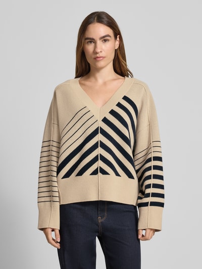 BOSS Sweter o kroju oversized z dzianiny z mieszanki żywej wełny i kaszmiru model ‘FUDALI’ Beżowy melanż 4