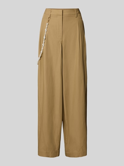 Produktfoto, Barrel Leg Hose aus reiner Baumwolle Modell 'JESUIS' von Essentiel Antwerp in Beige, unifarben, Popeline, seitliche Kettchen-Applikation