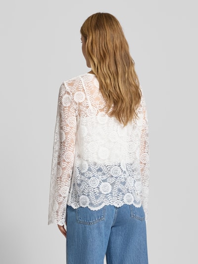 Pieces Regular Fit Langarmbluse aus Spitze Modell 'OLLINE' Offwhite 5