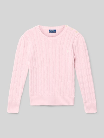Polo Ralph Lauren Teens Sweter z dzianiny ze ściegiem warkoczowym i okrągłym dekoltem Mocnoróżowy 1