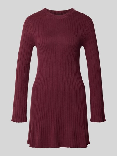 Produktfoto, Eng anliegendes Freizeitkleid aus Viskose-Mix Modell 'MICHELLA' von ONLY in dunklem Bordeauxrot mit feiner Rippenstruktur, Damen Strickkleid von ONLY